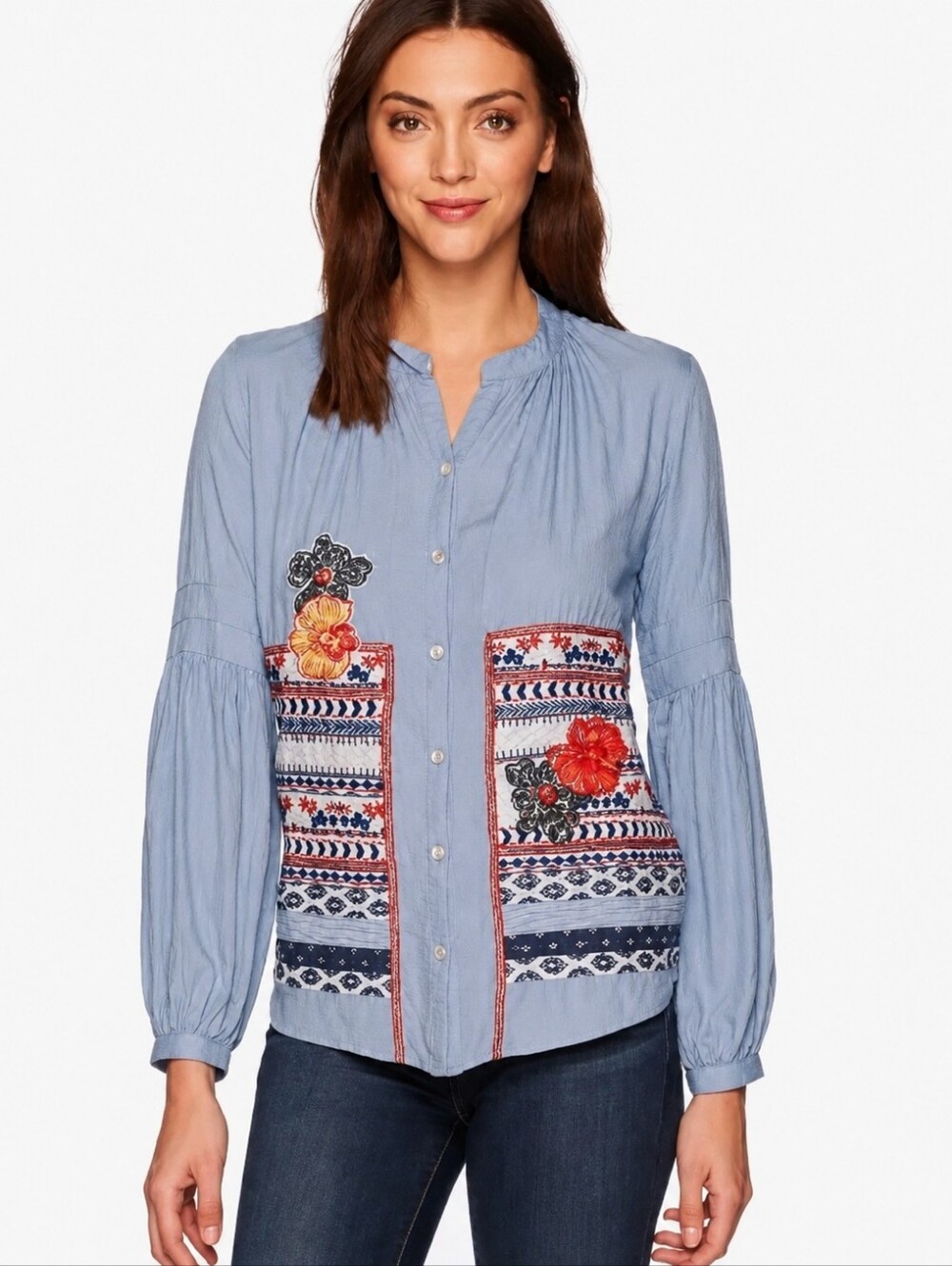 ❤️ DESIGUAL ANGELICAL EMBROIDERED BUTTON DOWN TOP/ SHIRT, SMALL